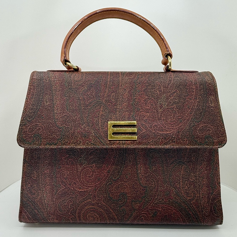 Etro Paisley Hand Bag Leather Brown